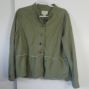 Caslon Army Green Ruffled Twill Jacket